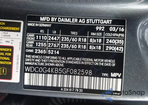 2016 Mercedes-Benz Glc 300 4Matic z USA, uszkodzony, nr VIN WDC0G4KB5GF082598